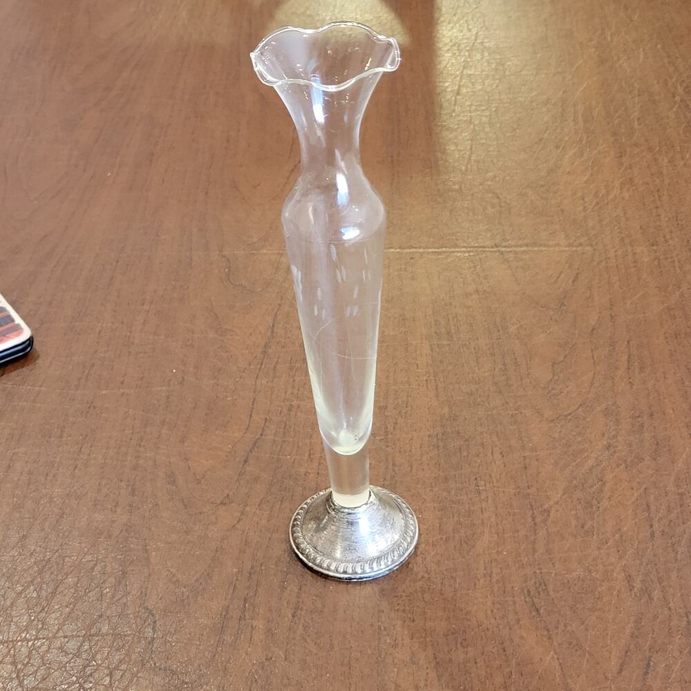 DUCHIN CREATION Weighted Sterling Silver and Etched Glass Bud Vase 10" tall